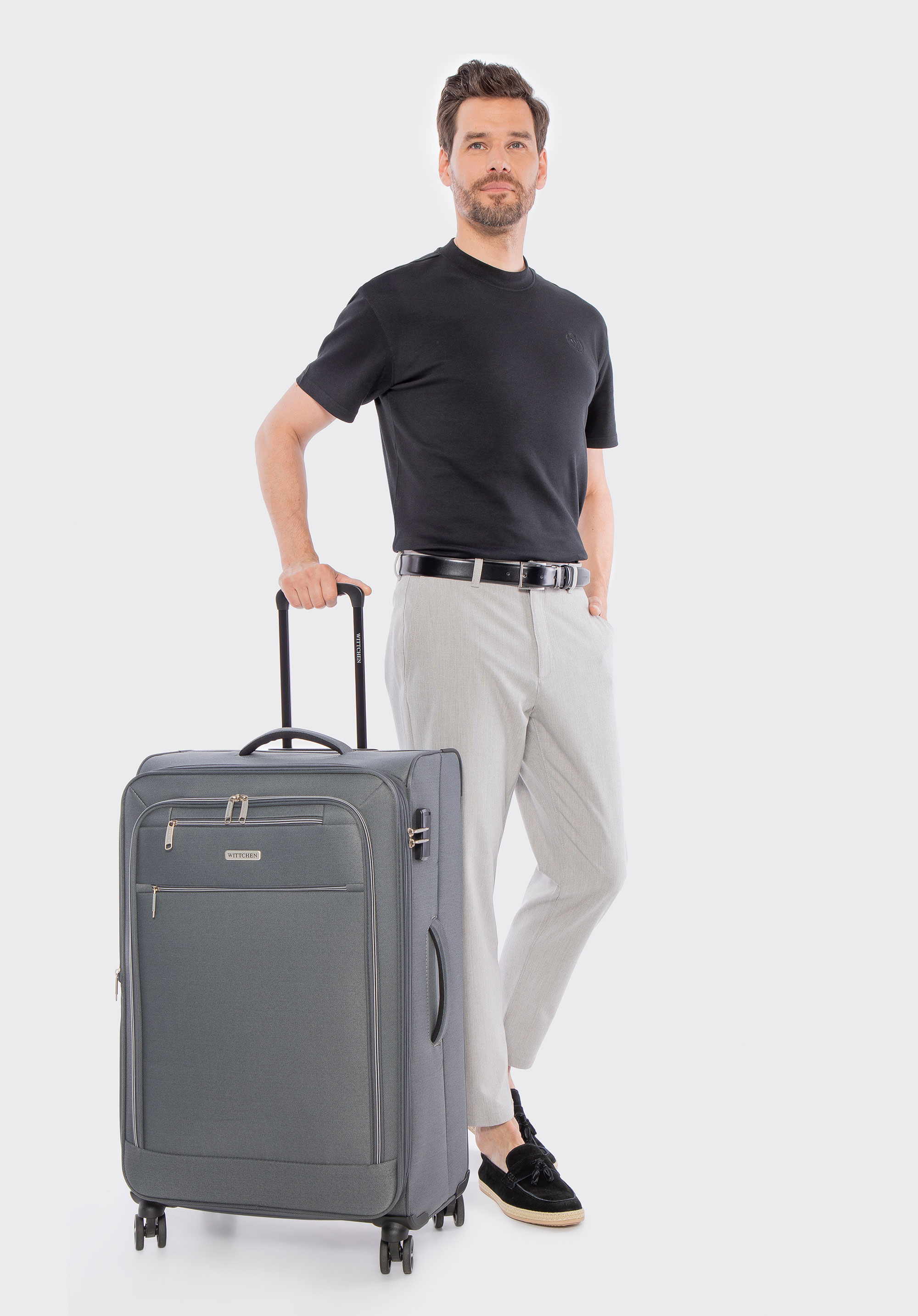 Weicher großer Koffer aus Polyester, grau, 56-3S-173-00, Bild 1