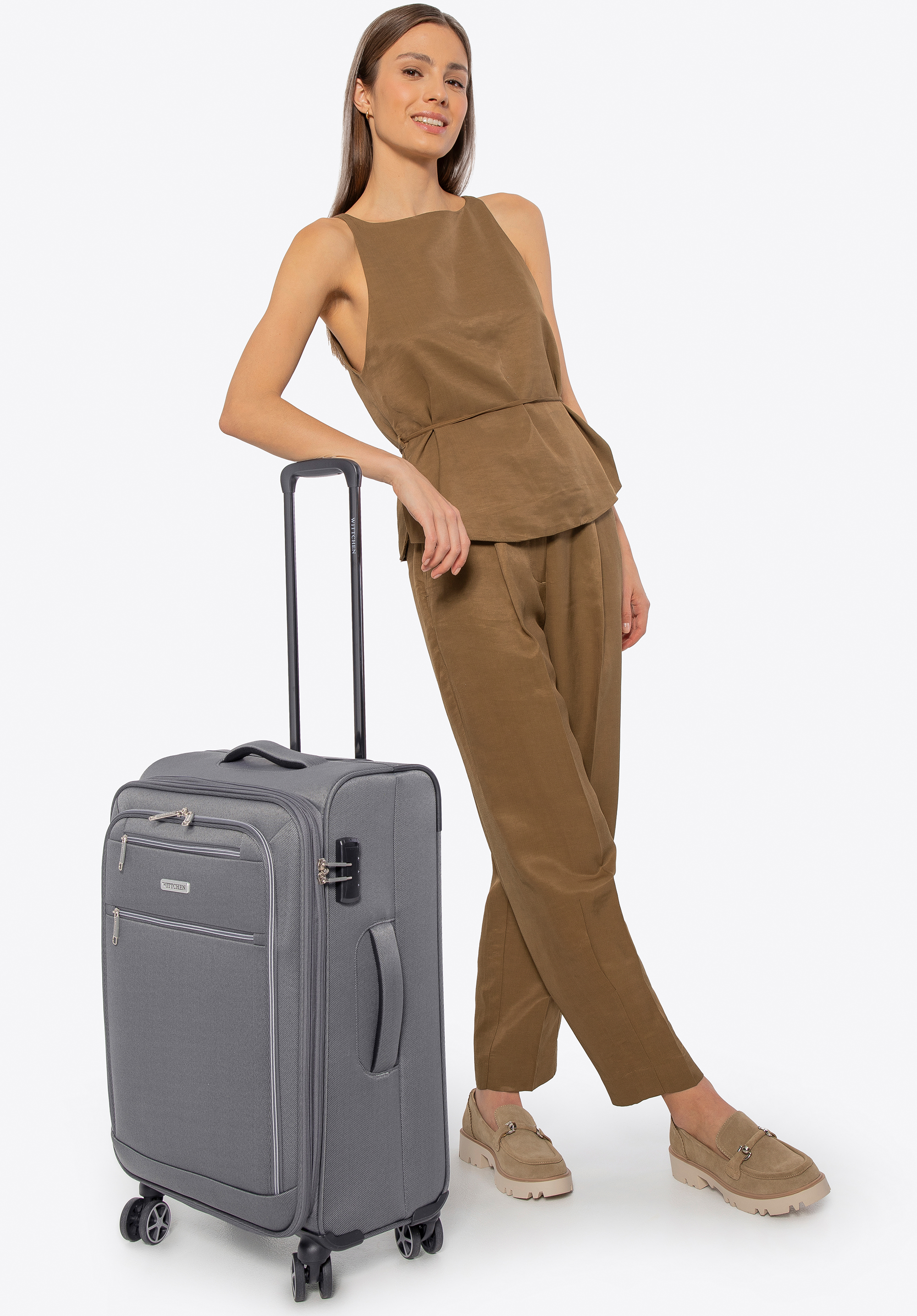 Weicher mittelgroßer Koffer aus Polyester, grau, 56-3S-172-00, Bild 1