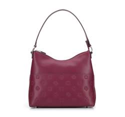 Geantă tip sac din piele cu monogramă în relief, grena, 95-4E-636-3, Fotografie 1