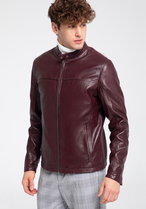 Jachetă din piele dreaptă pentru bărbați, grena, 96-09-850-N-XL, Fotografie 1