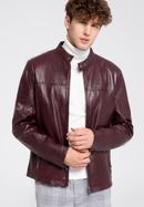 Jachetă din piele dreaptă pentru bărbați, grena, 96-09-850-N-XL, Fotografie 4