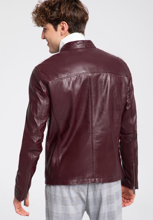 Jachetă din piele dreaptă pentru bărbați, grena, 96-09-850-1-L, Fotografie 5