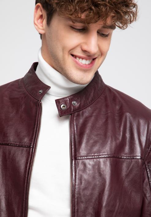 Jachetă din piele dreaptă pentru bărbați, grena, 96-09-850-N-XL, Fotografie 6