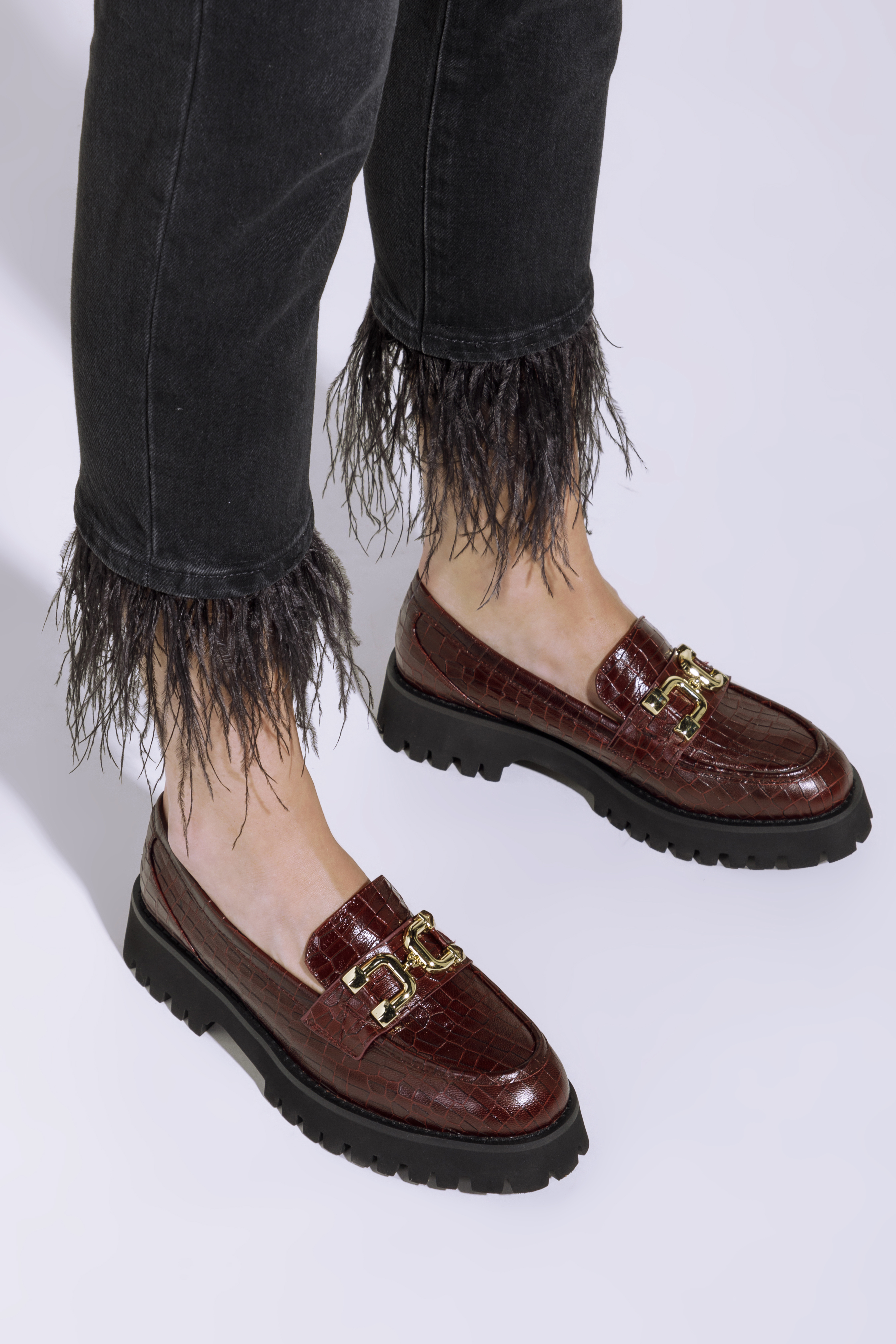 Mocasini de damă din piele cu cataramă, grena, 95-D-518-3-35, Fotografie 1