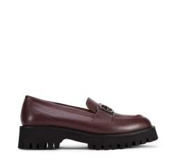 Mocasini de damă din piele cu cataramă pe talpă groasă, grena, 95-D-517-3-40, Fotografie 1