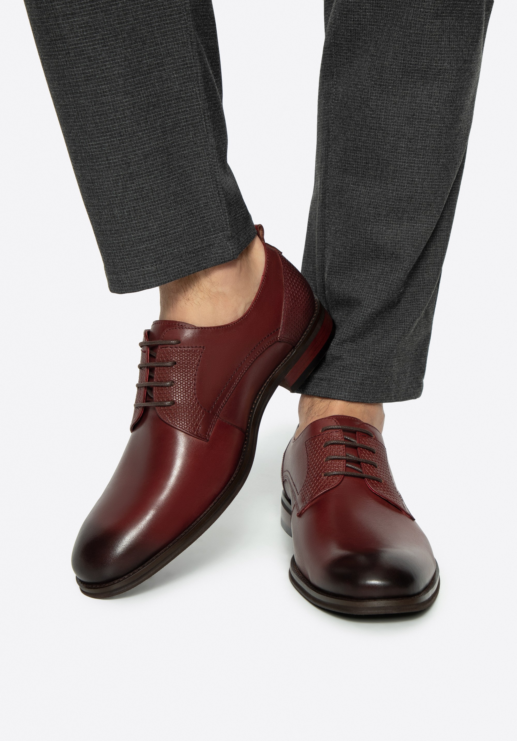 Pantofi barbati din piele cu model geometric, grena, 99-M-503-3-45, Fotografie 1