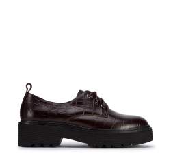 Pantofi de damă cu platformă din piele croco, grena, 95-D-522-3-38, Fotografie 1