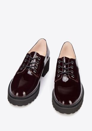 Pantofi derby de damă din piele lăcuită, clasici, grena, 93-D-950-3-41, Fotografie 1