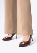 Pantofi din piele cu toc stiletto cu detaliu de cataramă strălucitor, grena, 97-D-517-5-35, Fotografie 15