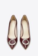 Pantofi din piele cu toc stiletto cu detaliu de cataramă strălucitor, grena, 97-D-517-5-39, Fotografie 3