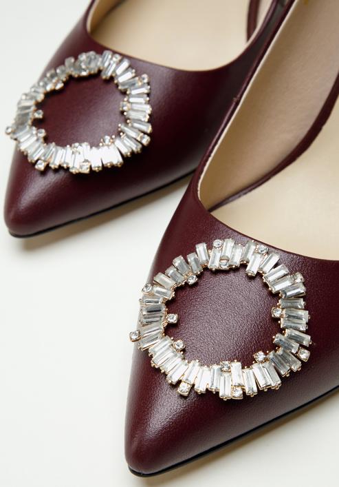 Pantofi din piele cu toc stiletto cu detaliu de cataramă strălucitor, grena, 97-D-517-5-36, Fotografie 7