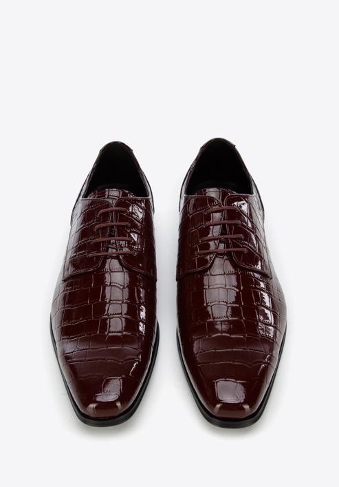Pantofi pentru bărbați din piele întoarsă cu textură croco, grena, 96-M-519-3C-44, Fotografie 2