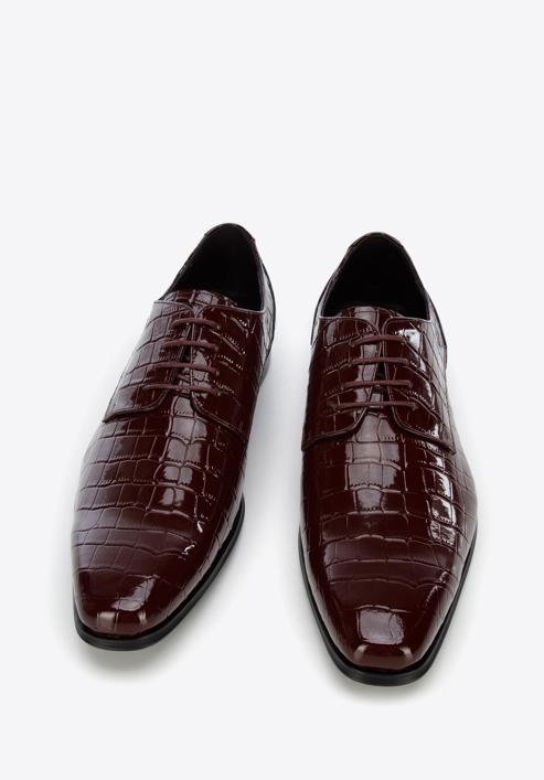Pantofi pentru bărbați din piele întoarsă cu textură croco, grena, 96-M-519-3C-42, Fotografie 3
