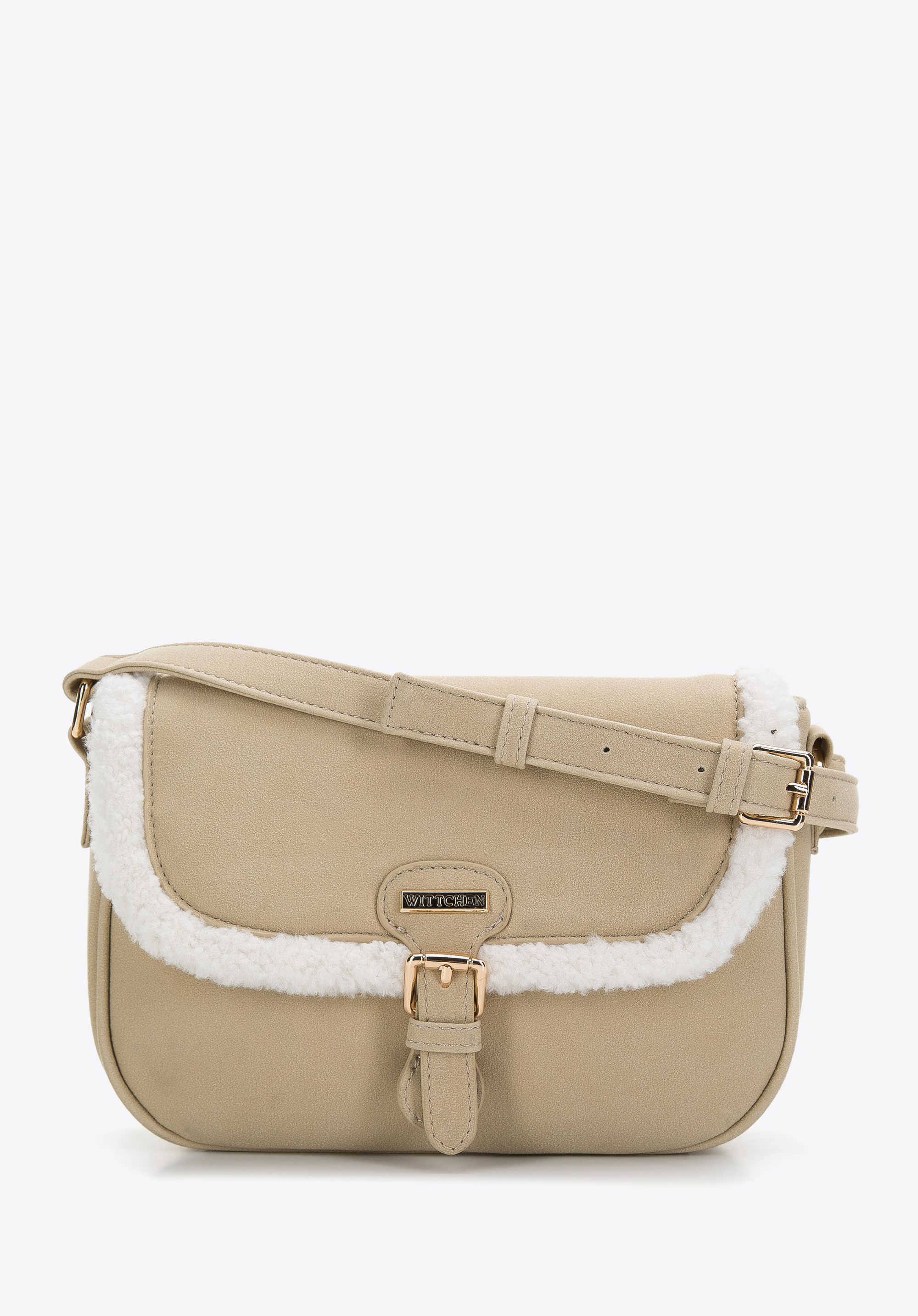 Geantă crossbody din blană de pluș artificial, gri bej, 97-4Y-501-9, Fotografie 1