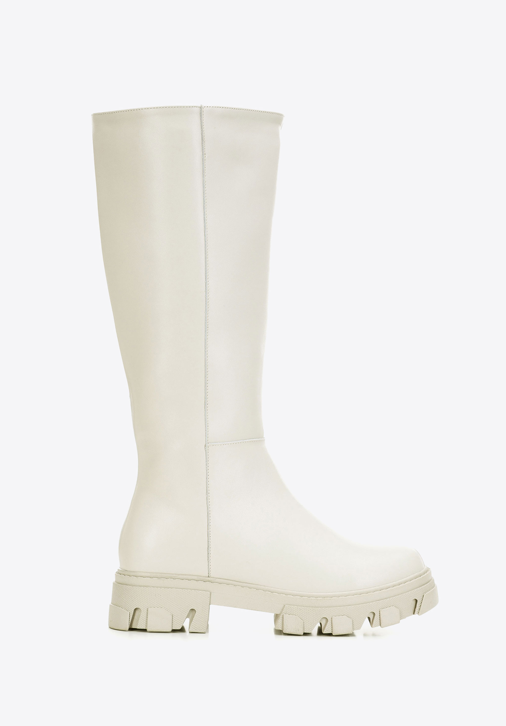 Ghete de damă din piele cu platformă, gri bej, 97-D-857-0-35, Fotografie 1