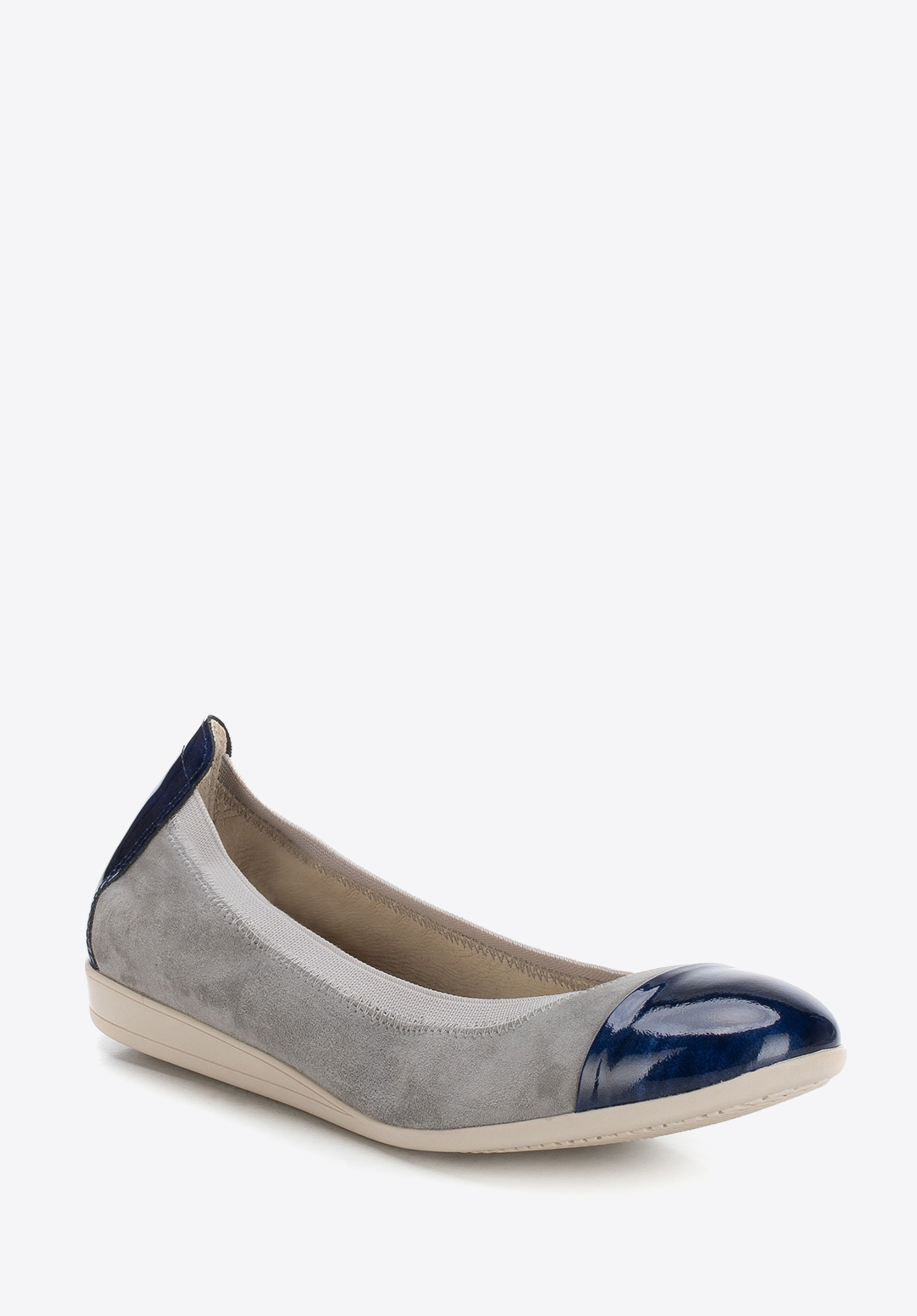 Balerini din piele intoarsa cu coada, gri - bleumarin, 88-D-455-8-35, Fotografie 1