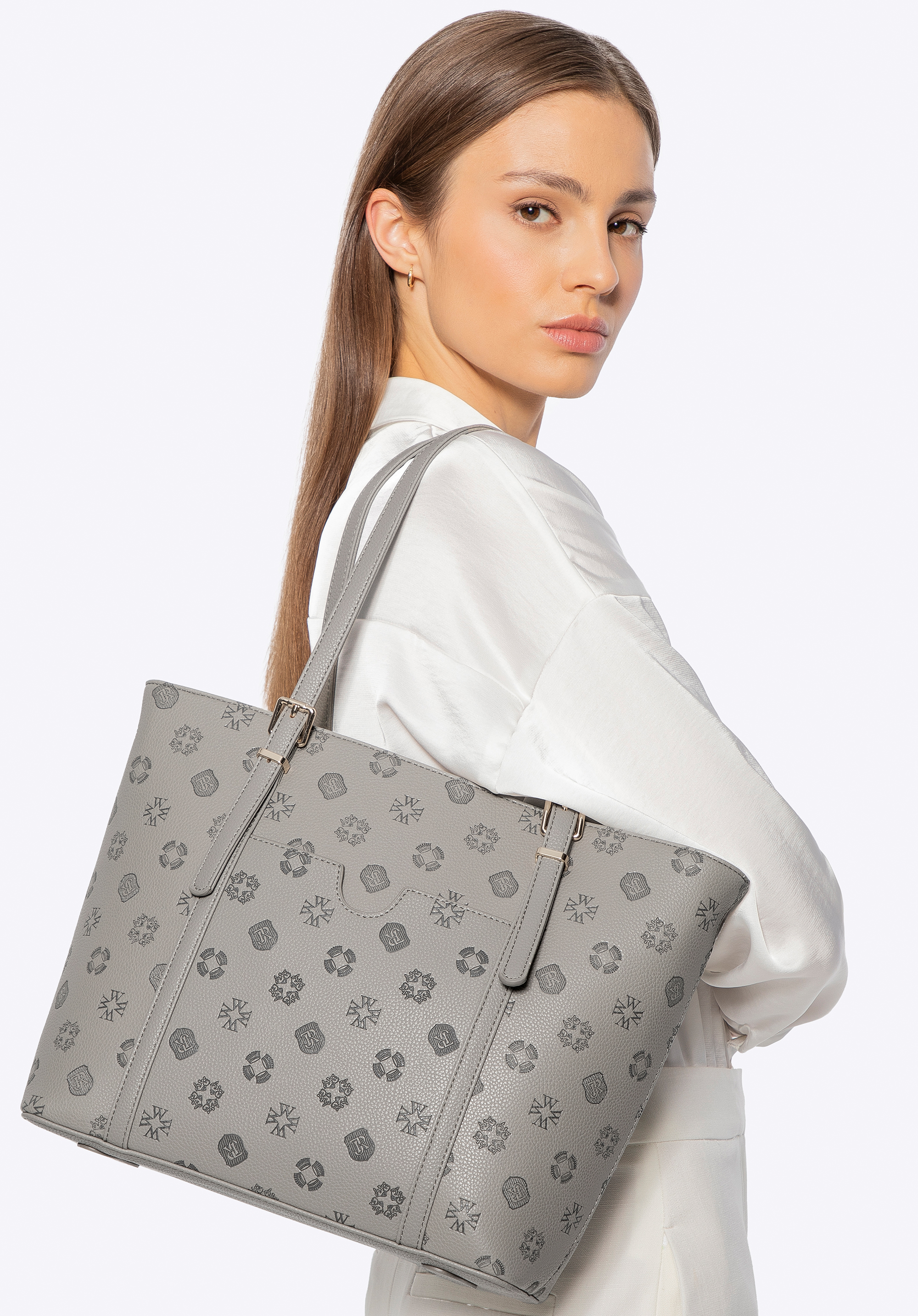 Geantă de damă din piele ecologică cu relief, gri, 101-4Y-P05-8, Fotografie 1