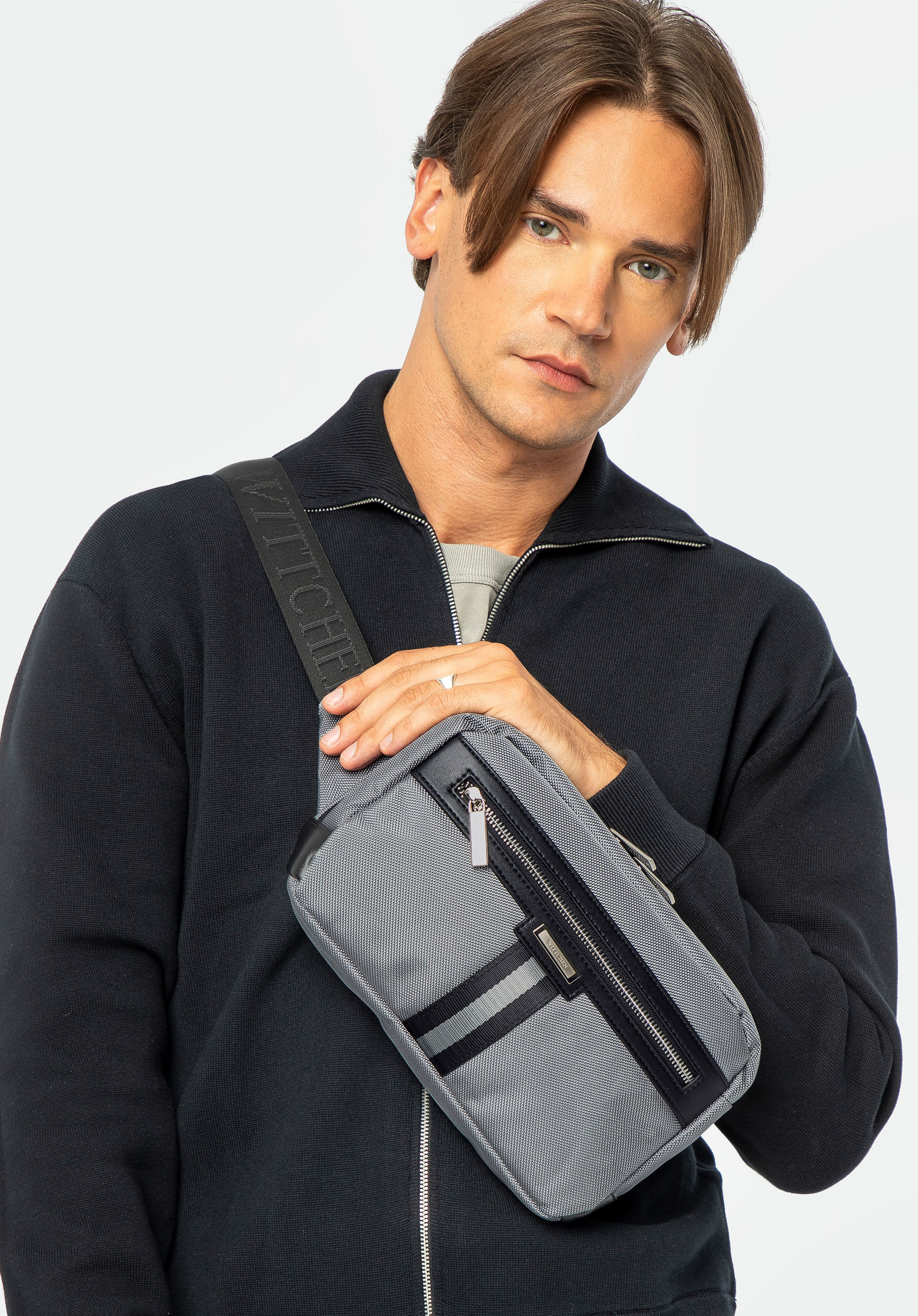 Geantă tip borsetă pentru bărbați cu panglică, gri, 96-4U-901-8, Fotografie 15