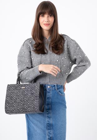 Geantă tote din denim cu monogram, gri, 97-4Y-214-8, Fotografie 1