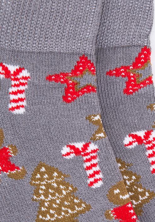 Șosete de damă cu ornamente de Crăciun, gri - maro, 98-SD-050-X5-35/37, Fotografie 3