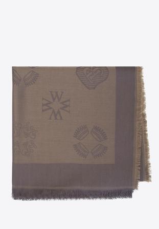 Eșarfă de mătase țesută cu monogramă de damă, gri - măsliniu, 93-7F-008-4, Fotografie 1