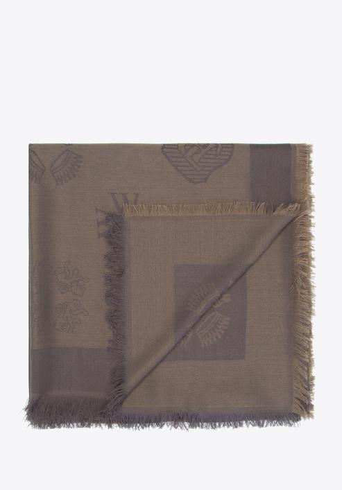 Eșarfă de mătase țesută cu monogramă de damă, gri - măsliniu, 93-7F-008-2, Fotografie 3
