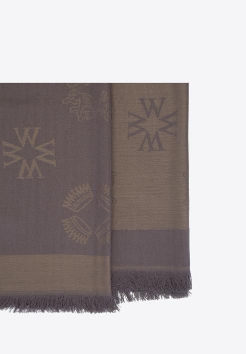 Eșarfă de mătase țesută cu monogramă de damă, gri - măsliniu, 93-7F-008-2, Fotografie 4
