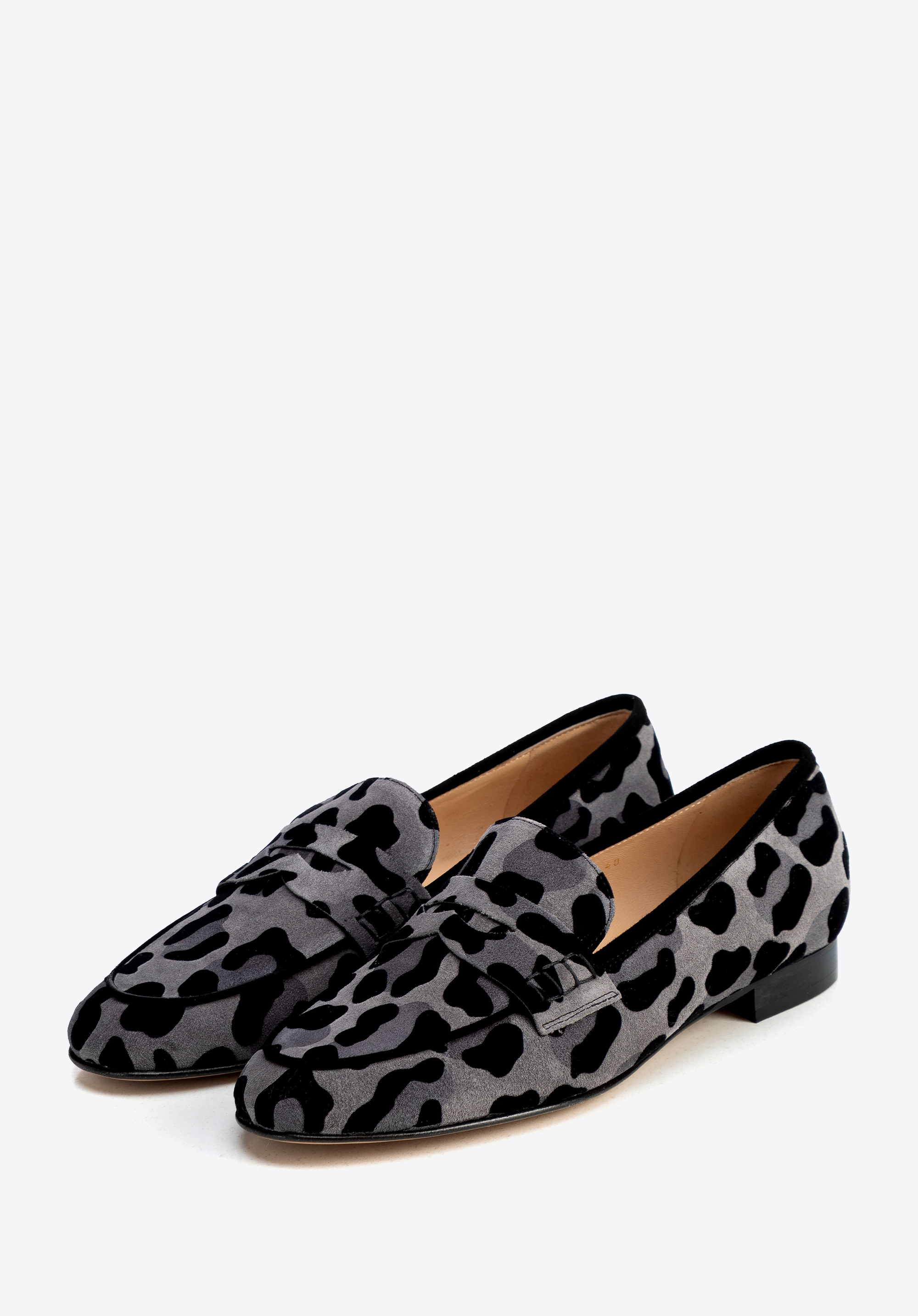 Mocasini de damă din piele cu imprimeu leopard, gri - negru, 100-D-109-1-35, Fotografie 1