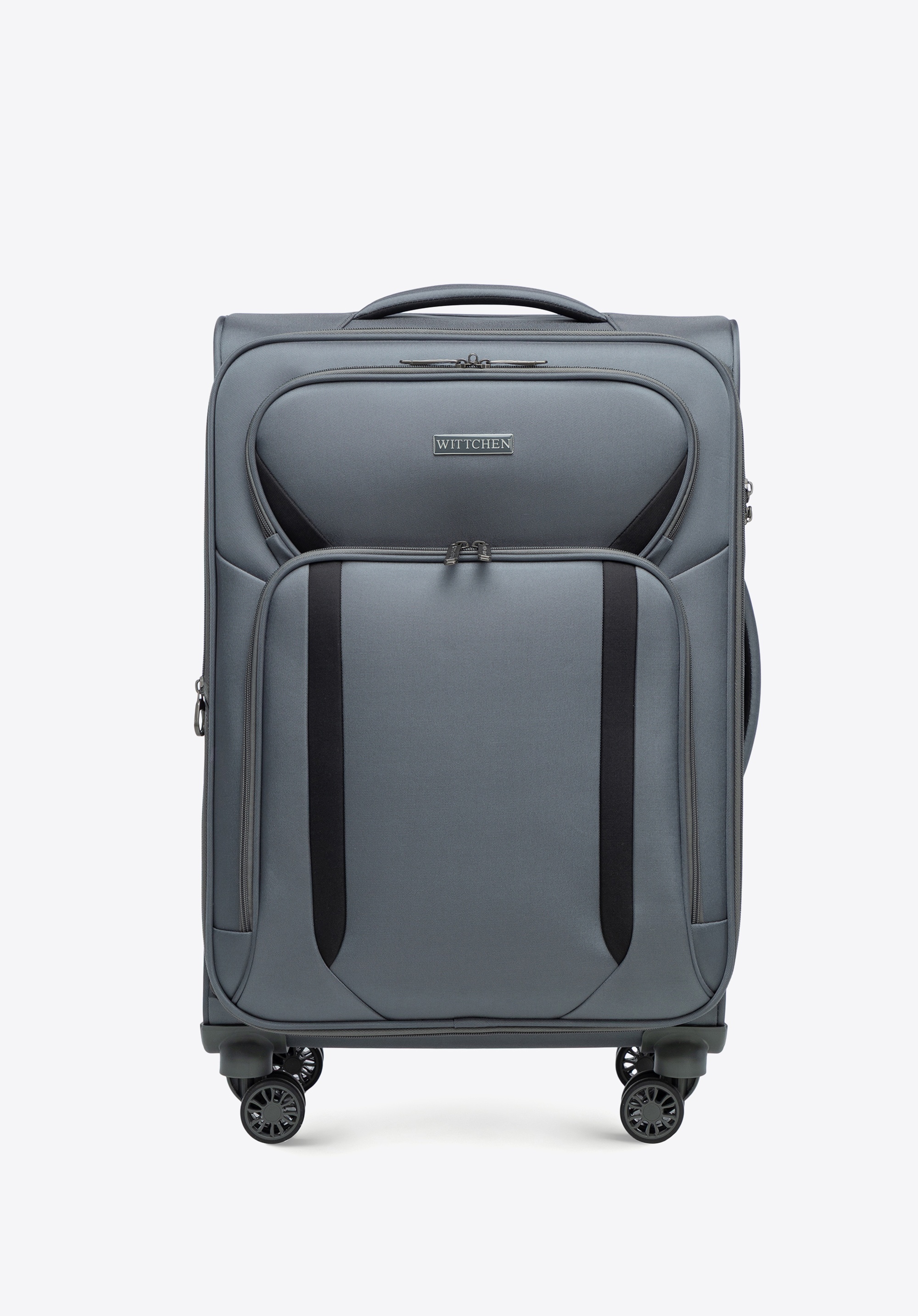 Valiză moale bicoloră de dimensiuni medii, gri - negru, 56-3S-182-01, Fotografie 1