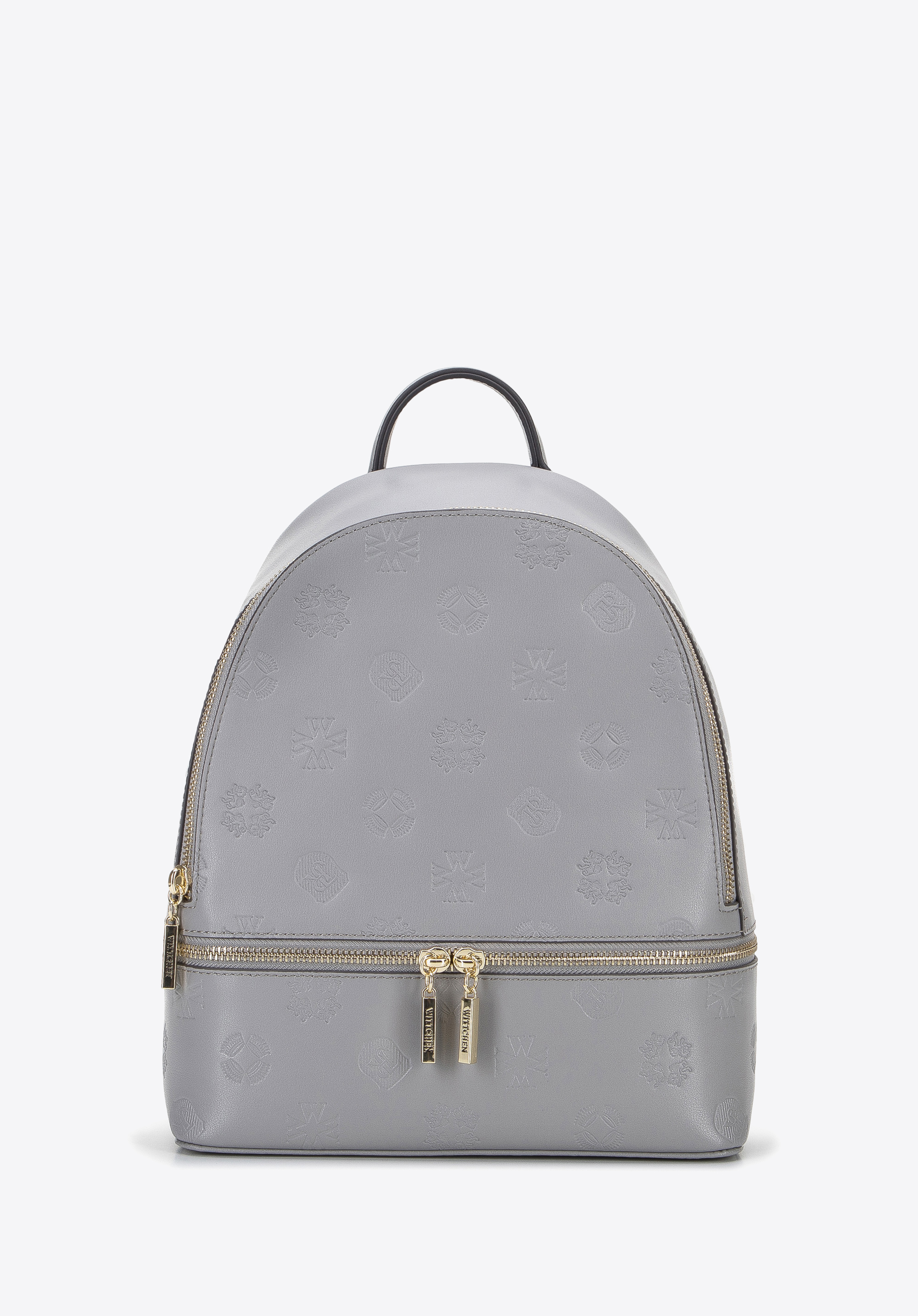 Rucsac din piele cu monogramă pentru femei, cu închidere orizontală cu fermoar, gri, 96-4E-631-8, Fotografie 1