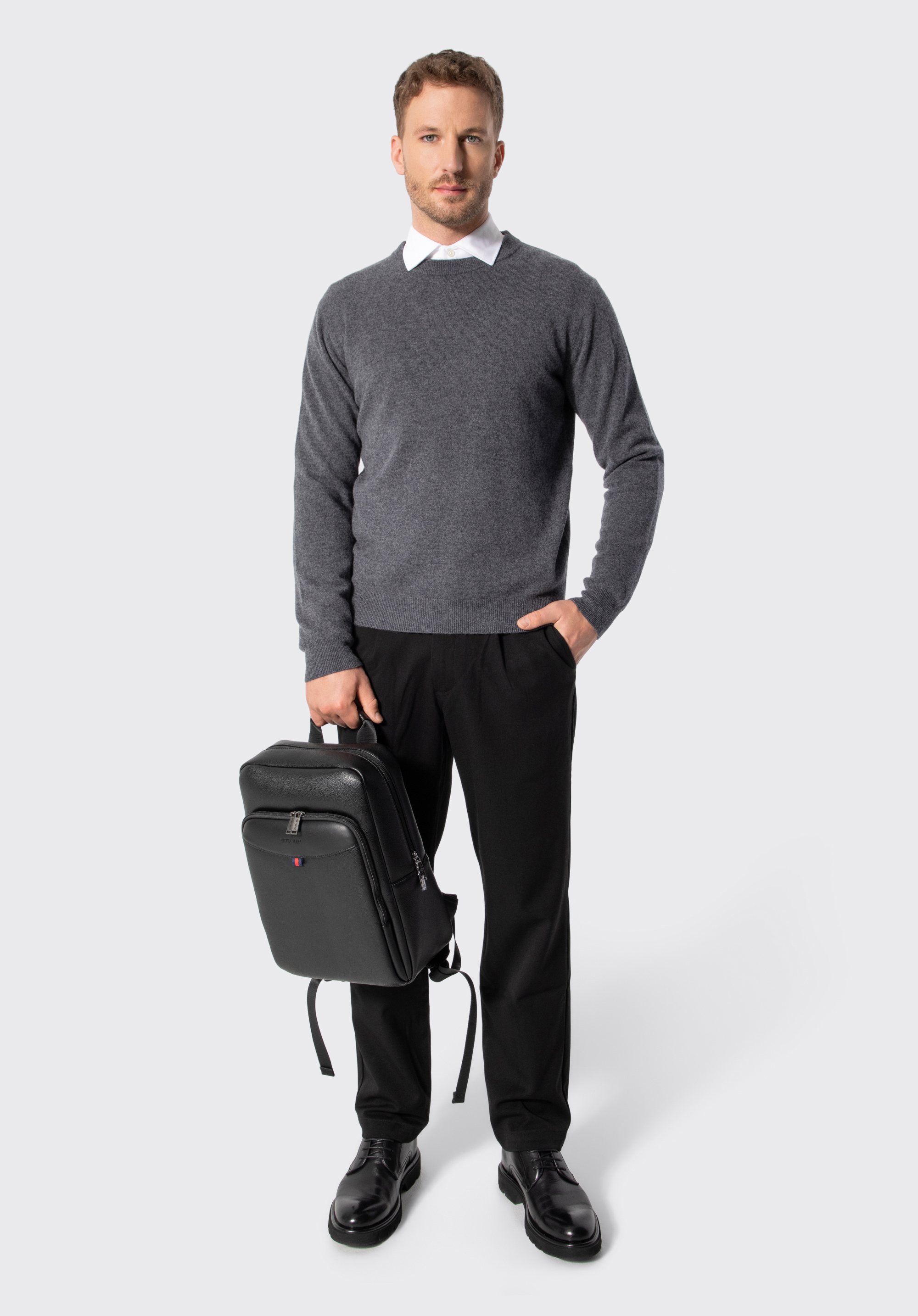 Pulover bărbătesc din lână cu guler rotund, gri, 29-99-351-8-2XL, Fotografie 1