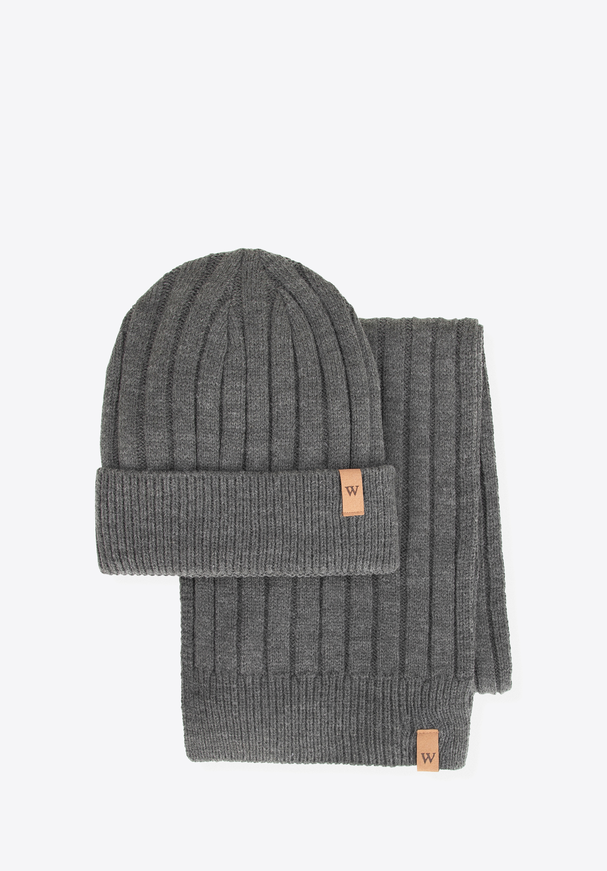Set de iarnă: pălărie și eșarfă cu model în dungi, gri, 101-SF-012-8, Fotografie 1