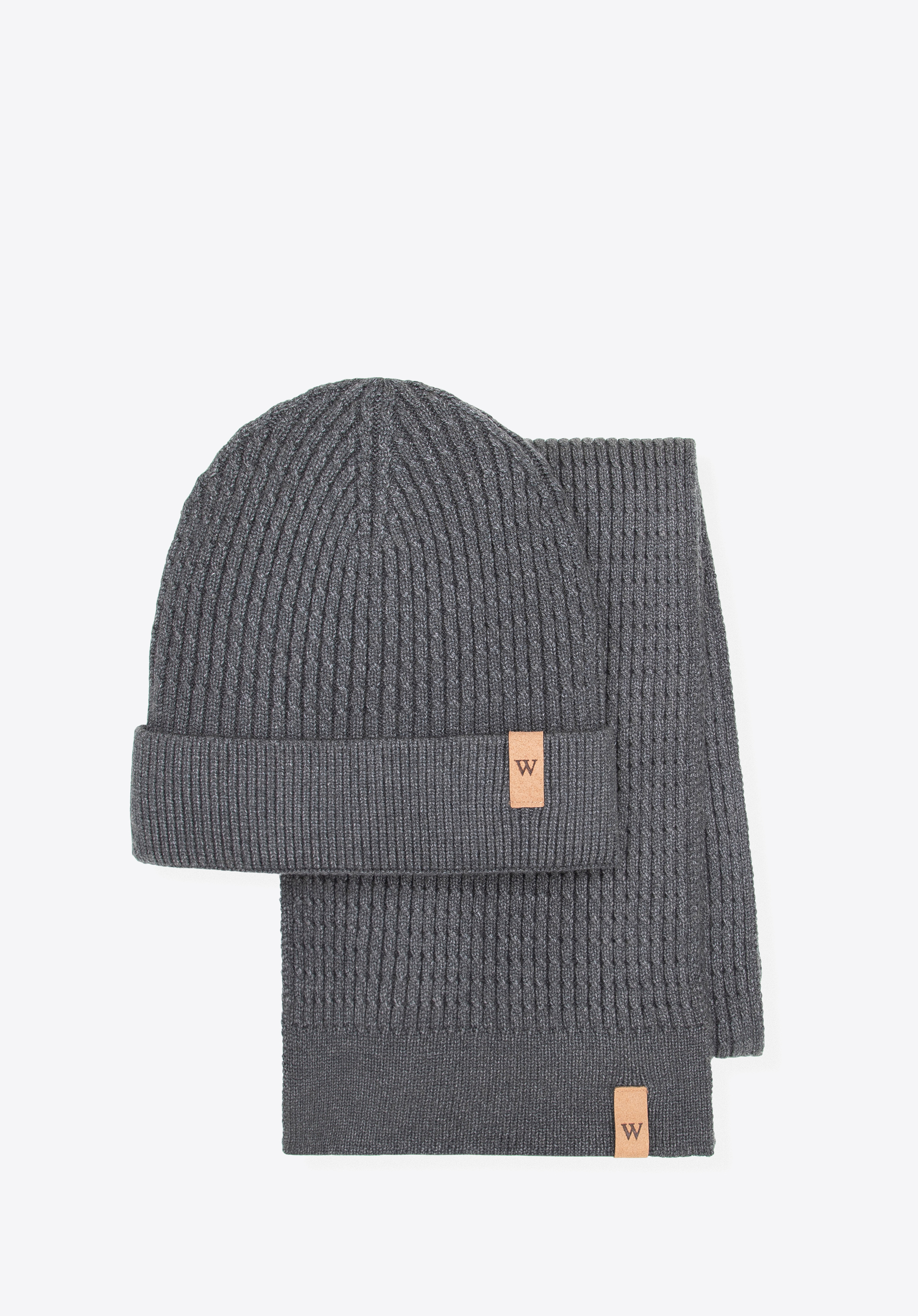 Set unisex de iarnă: căciulă și eșarfă, gri, 101-SF-010-8, Fotografie 1