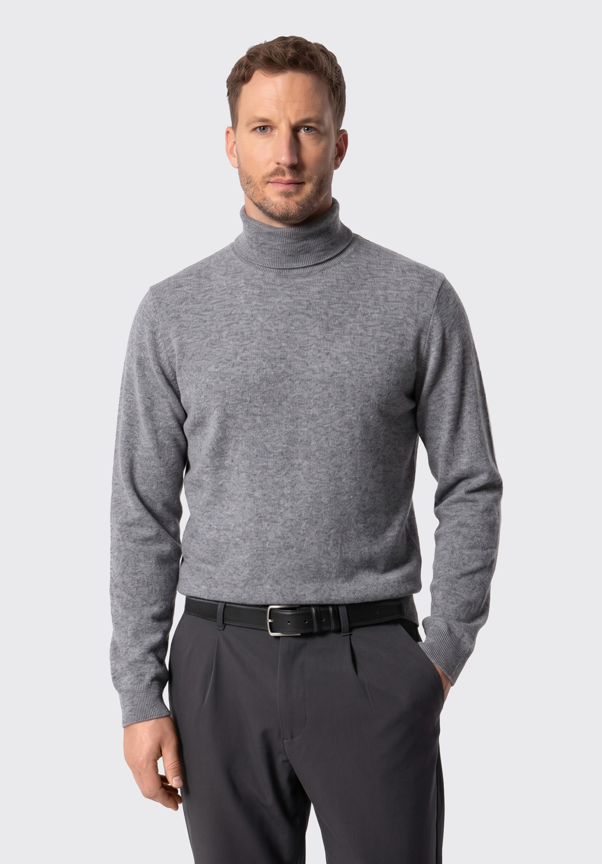 Tricou bărbătesc cu guler rulat din lână, gri, 29-99-350-8-S, Fotografie 1