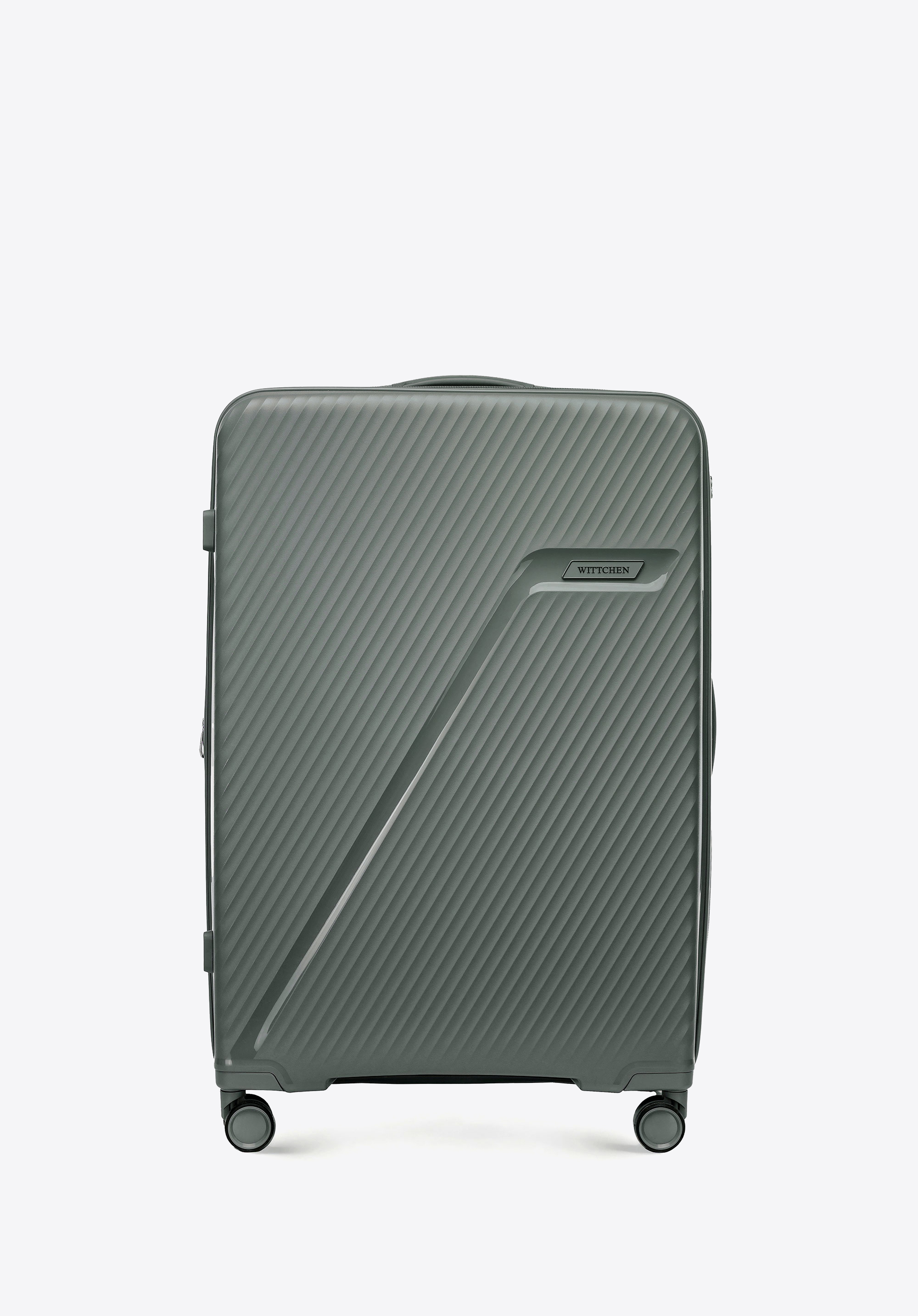 Valiză mare din polipropilenă cu dungi diagonale, gri, 56-3T-503-10, Fotografie 1