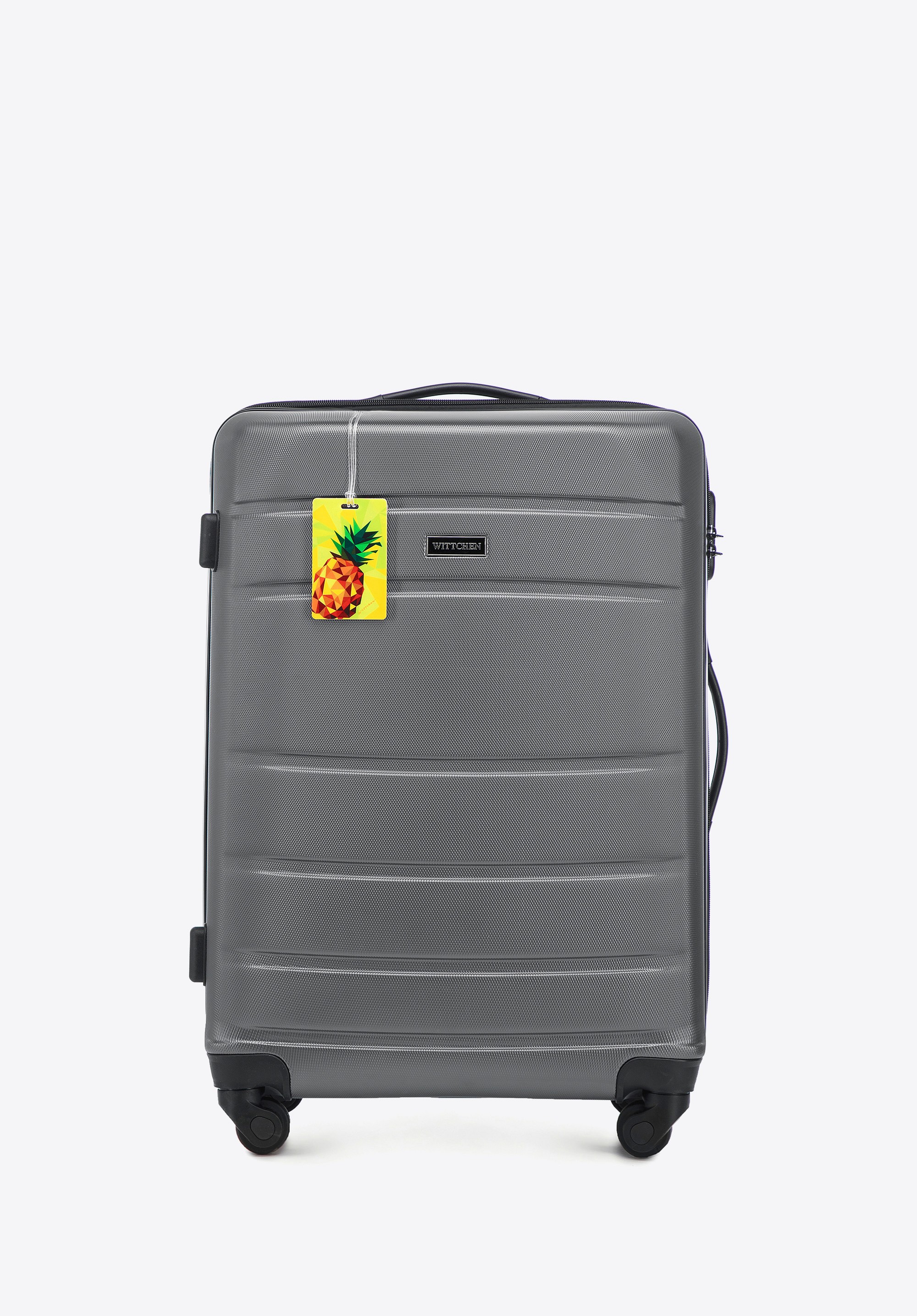Valiză medie fabricată din ABS - canelată cu insignă, gri, 56-3A-652-01Z, Fotografie 1