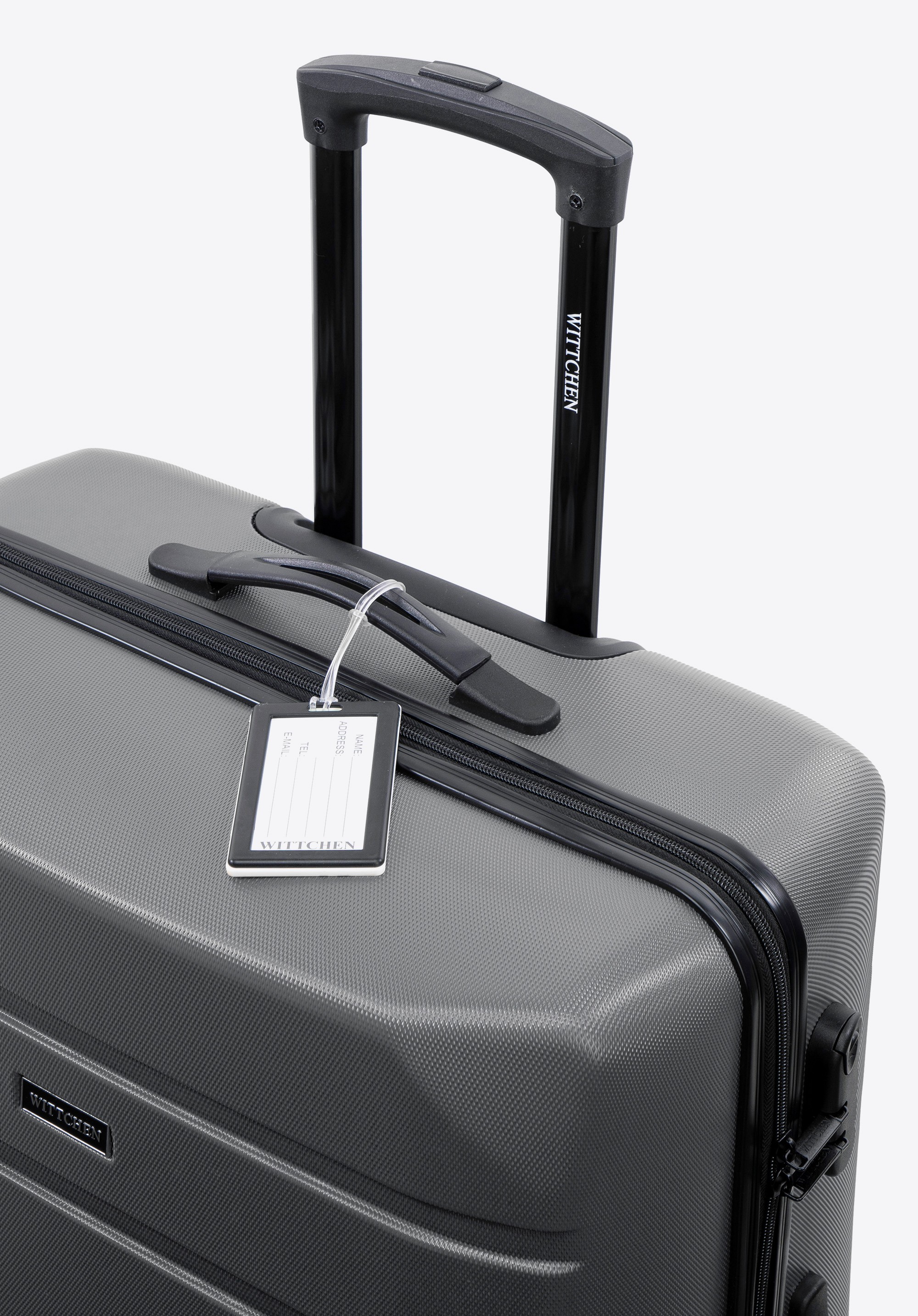 Valiză medie fabricată din ABS - canelată cu insignă, gri, 56-3A-652-01Z, Fotografie 1