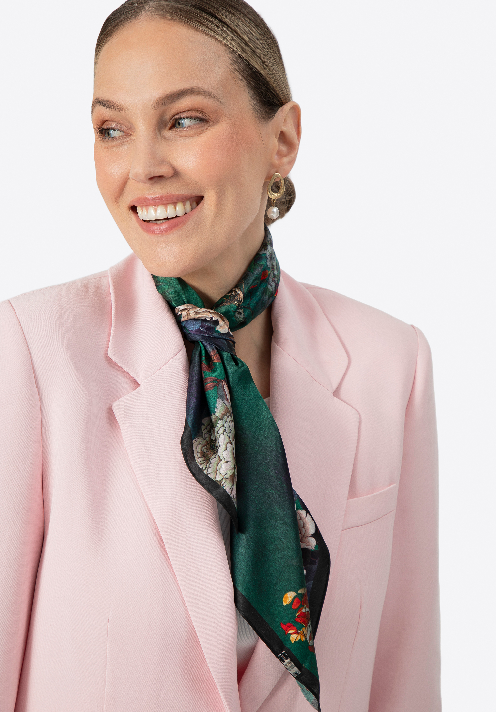 Gemusterter Seidenschal für Damen, grün-beige, 100-7D-S01-X25, Bild 1