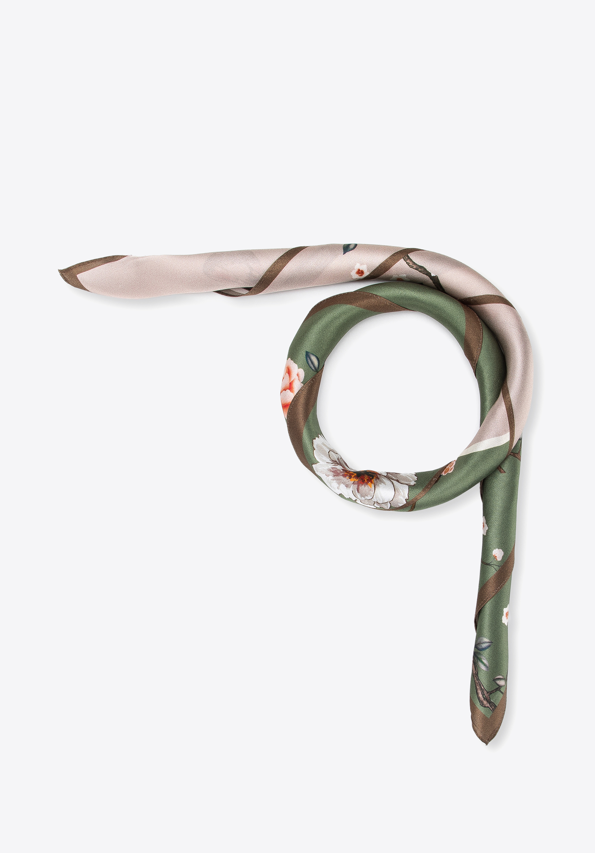 Großer gemusterter Seidenschal für Damen, grün-beige, 97-7D-S02-X11, Bild 1