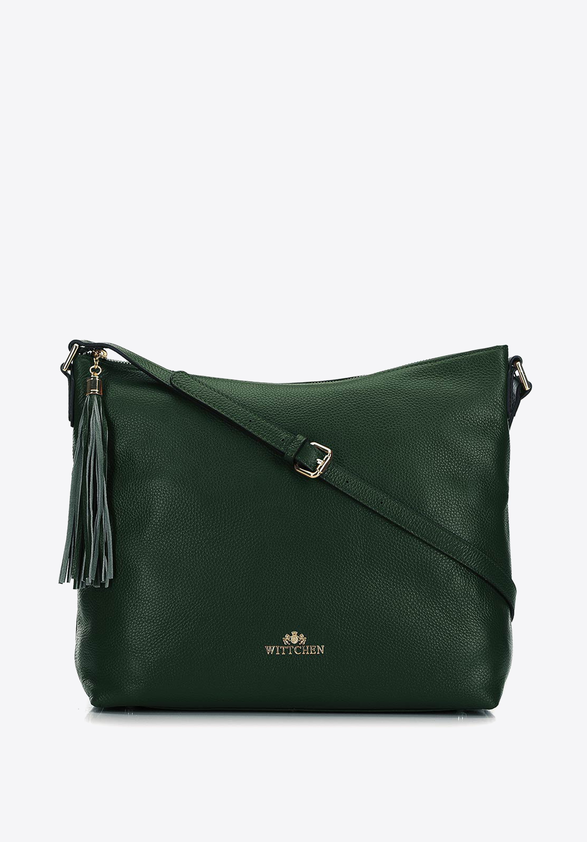 BEUTELTASCHE AUS ECHTLEDER MIT QUASTENANHÄNGER, grün, 29-4E-008-Z, Bild 1