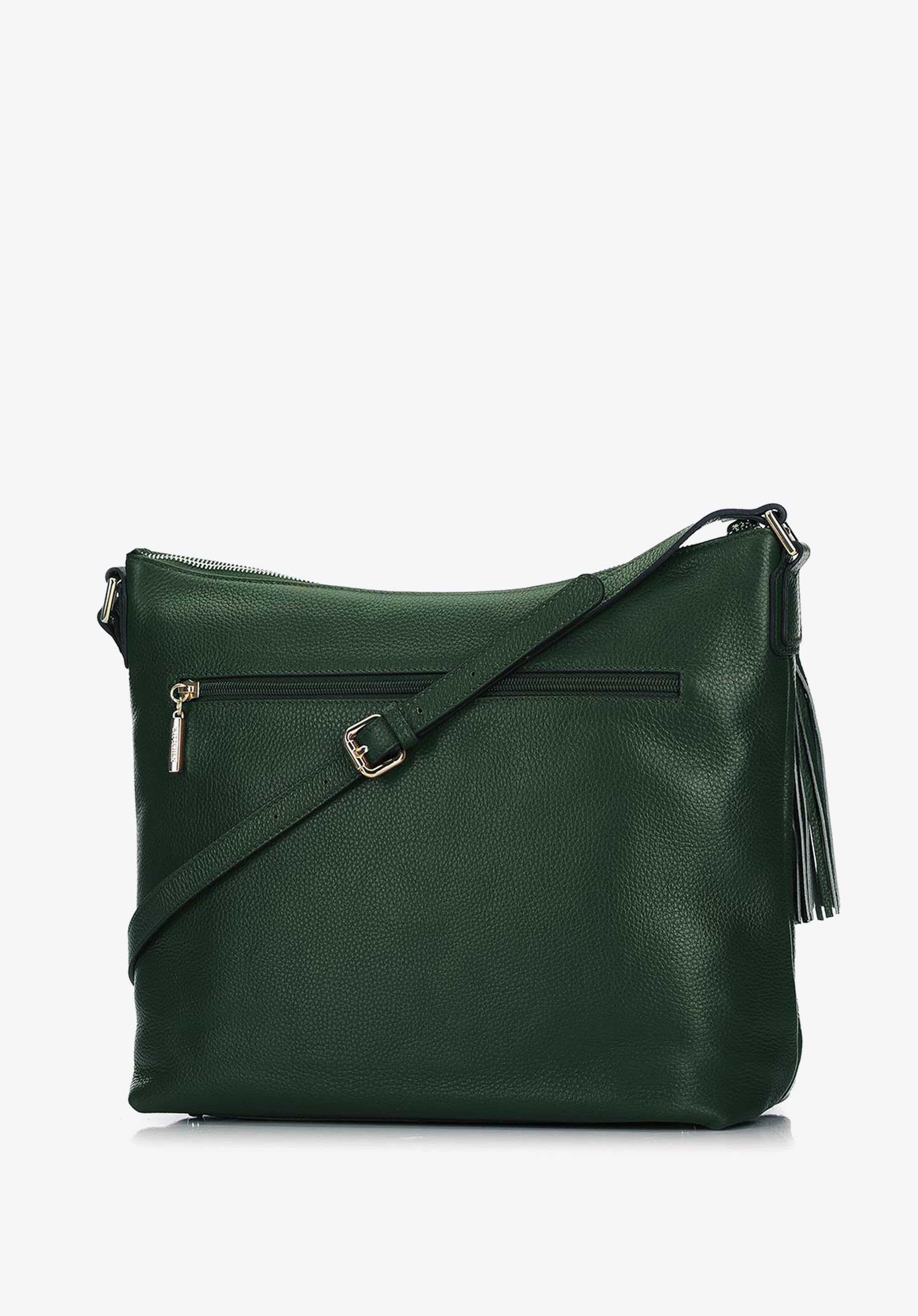 BEUTELTASCHE AUS ECHTLEDER MIT QUASTENANHÄNGER, grün, 29-4E-008-Z, Bild 1