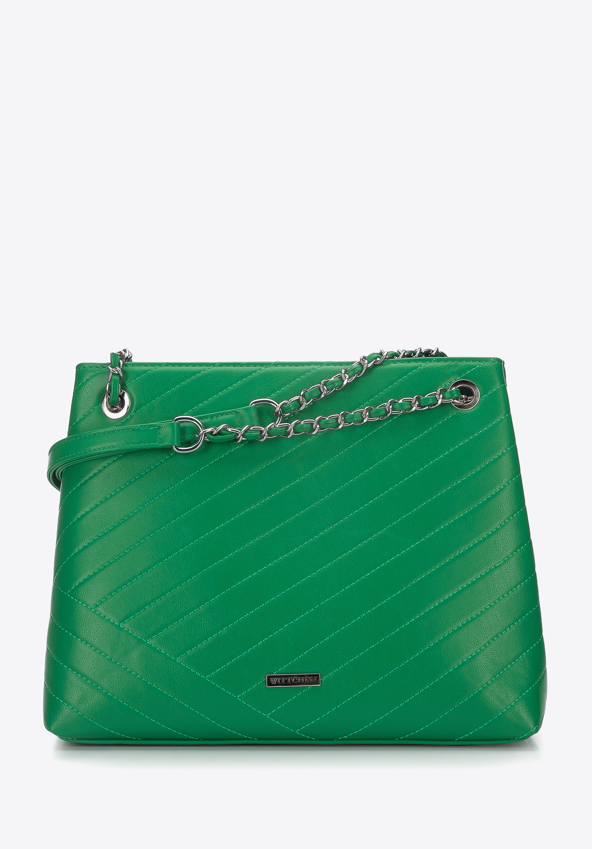 Beuteltasche mit Nähten und Kette