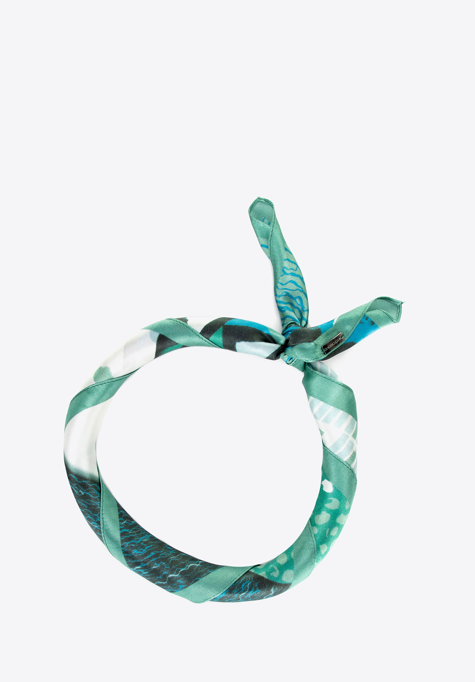 Gemusterter Seidenschal für Damen, grün - blau, 100-7D-S01-X15, Bild 1