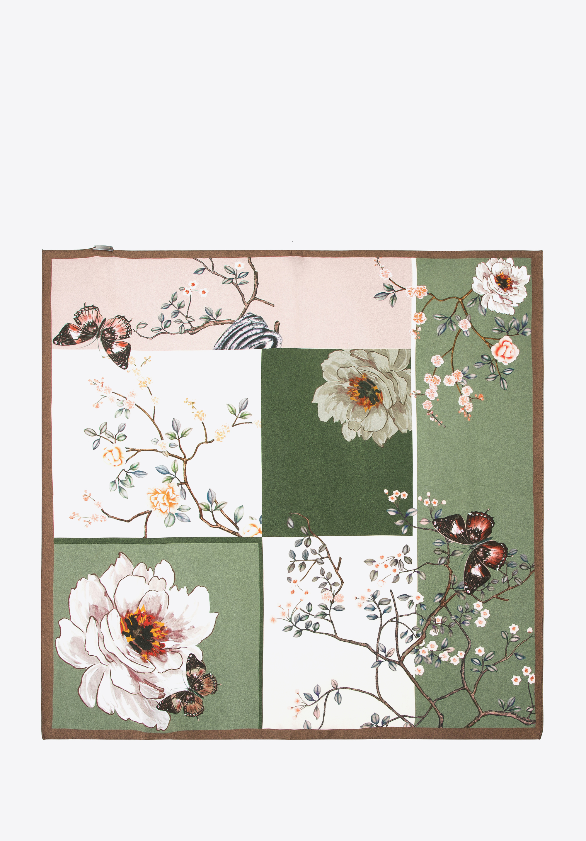 Gemusterter Seidenschal für Damen, grün-braun, 97-7D-S01-X23, Bild 1