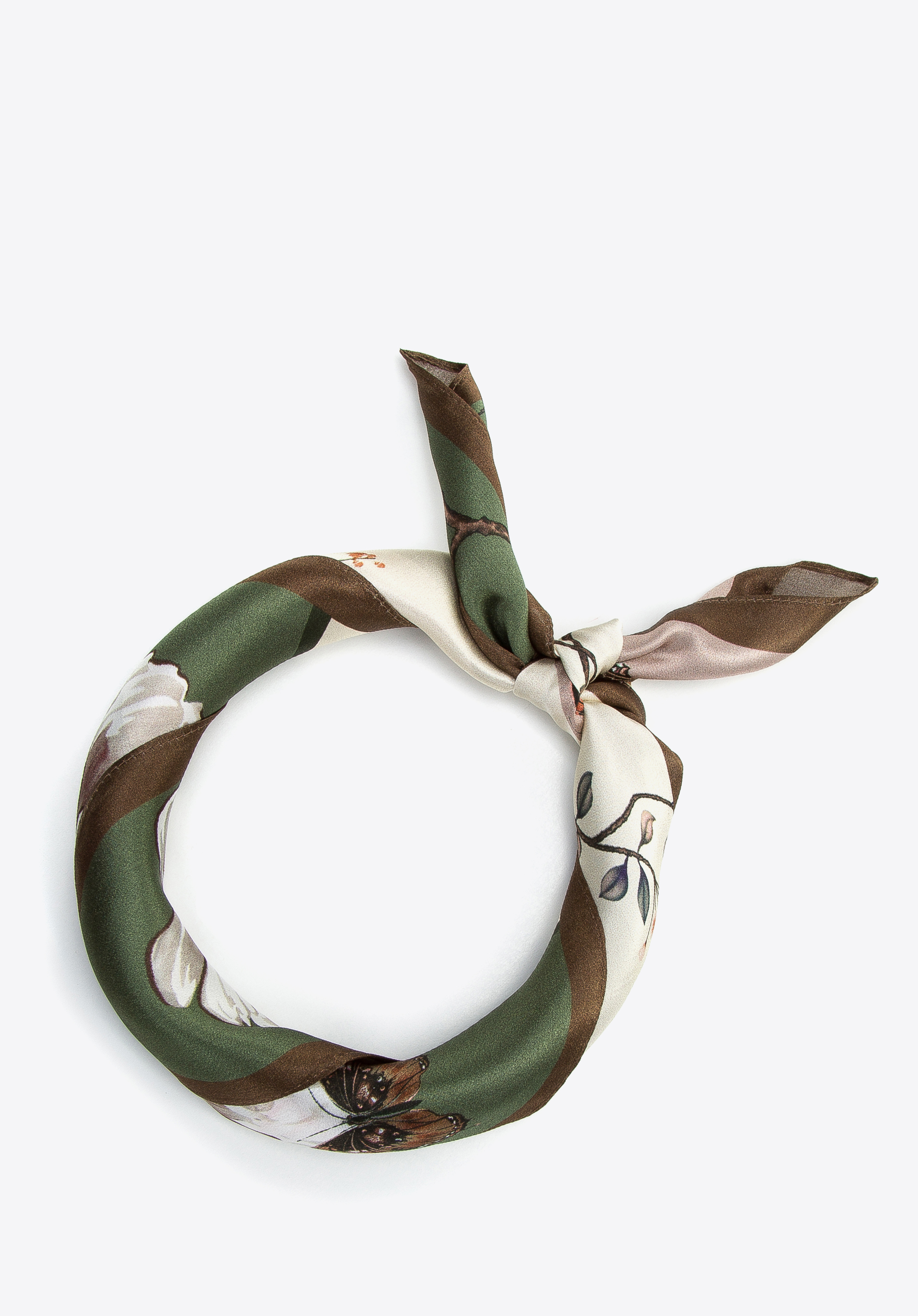 Gemusterter Seidenschal für Damen, grün-braun, 97-7D-S01-X23, Bild 1