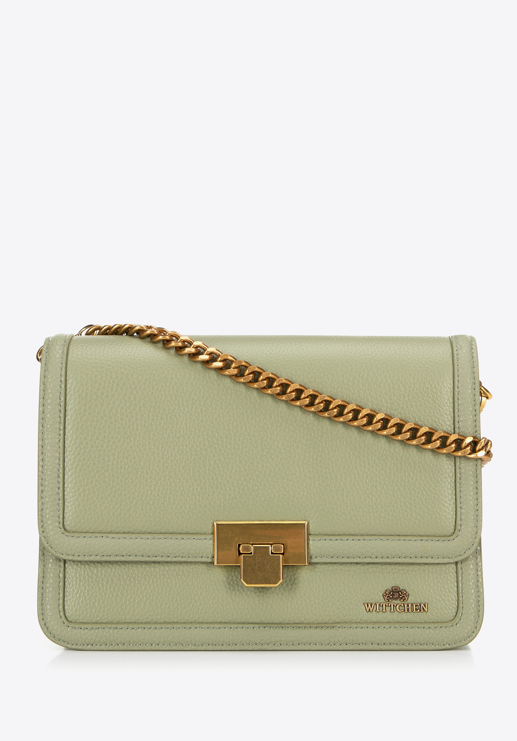 Crossbody-Tasche aus Leder mit Kette, grün, 100-4E-206-Z, Bild 1