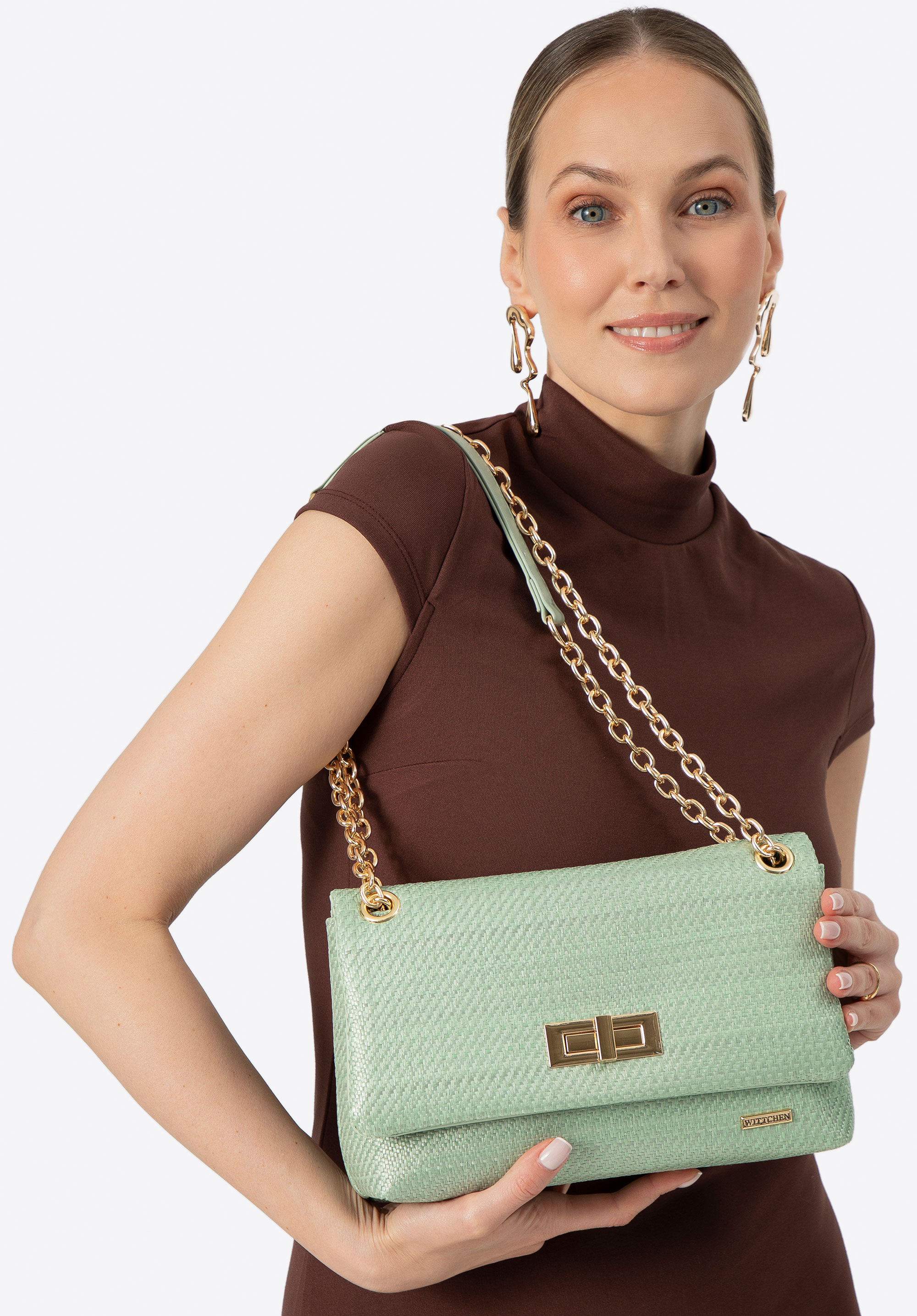 Damen Crossbody an Kette, grün, 100-4Y-414-Z, Bild 1