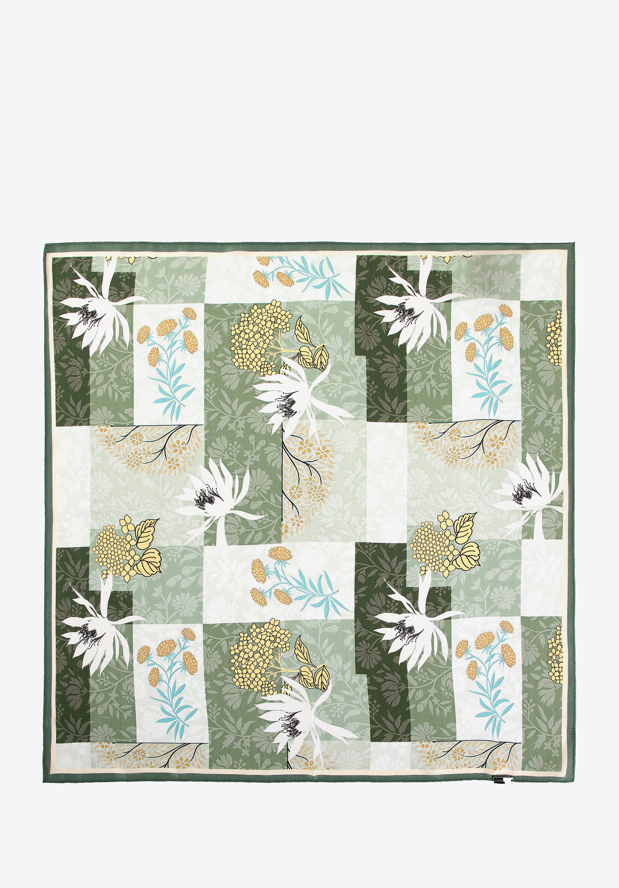 Damen-Seidenschal mit Blumenmuster, grün, 100-7D-S20-X5, Bild 1