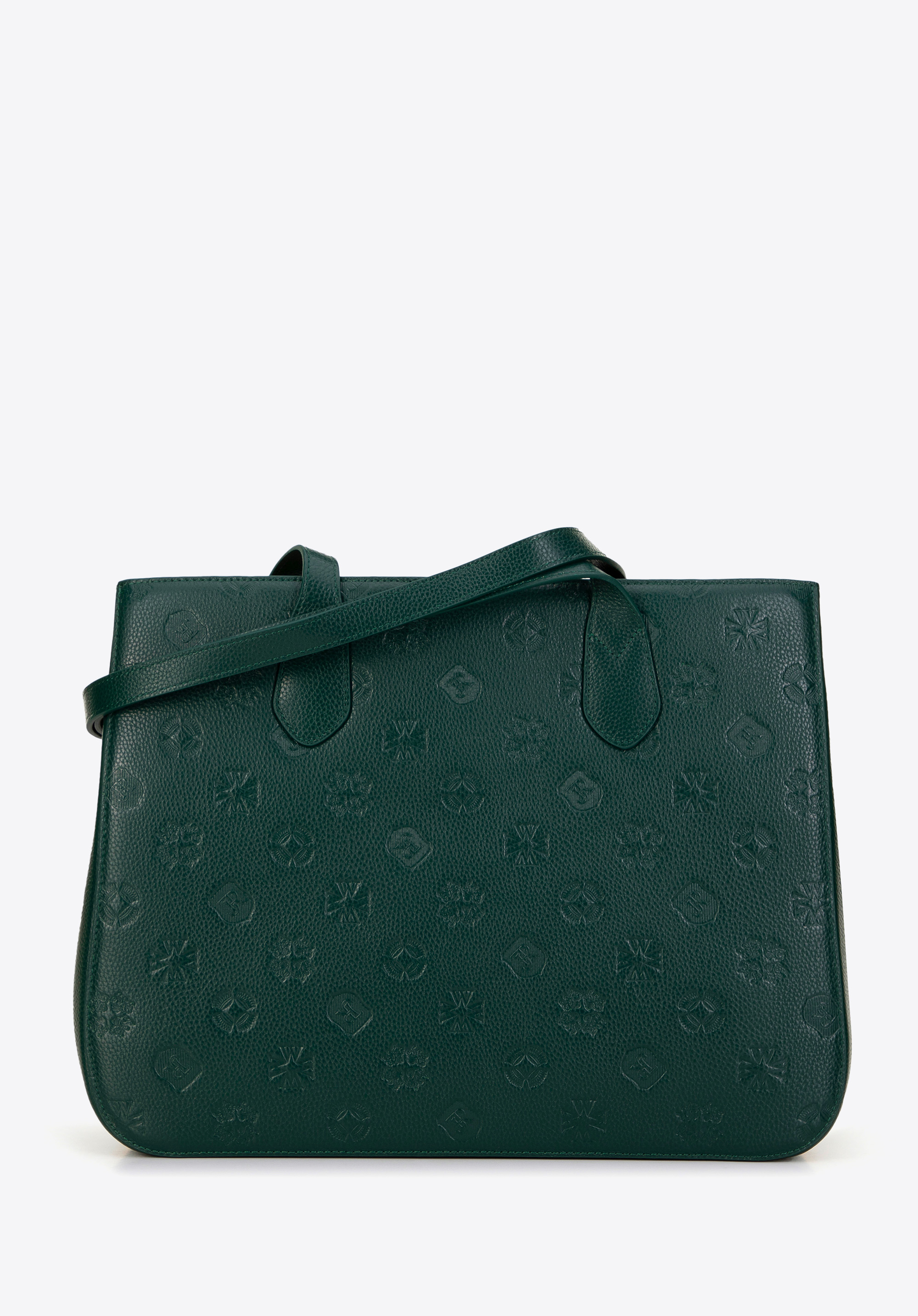 Damen-Shopper aus Leder mit Monogramm, grün, 99-4E-613-Z, Bild 1