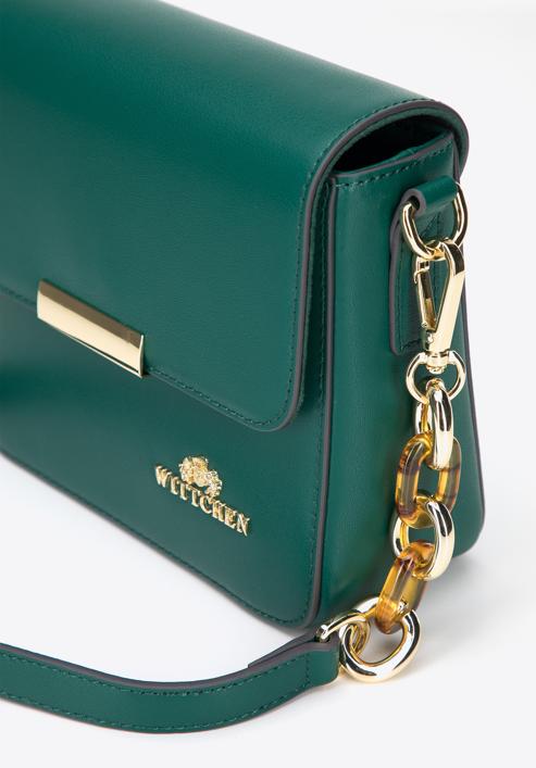 Damenhandtasche aus Leder an einem dekorativen Kette, grün, 95-4E-618-Z, Bild 6